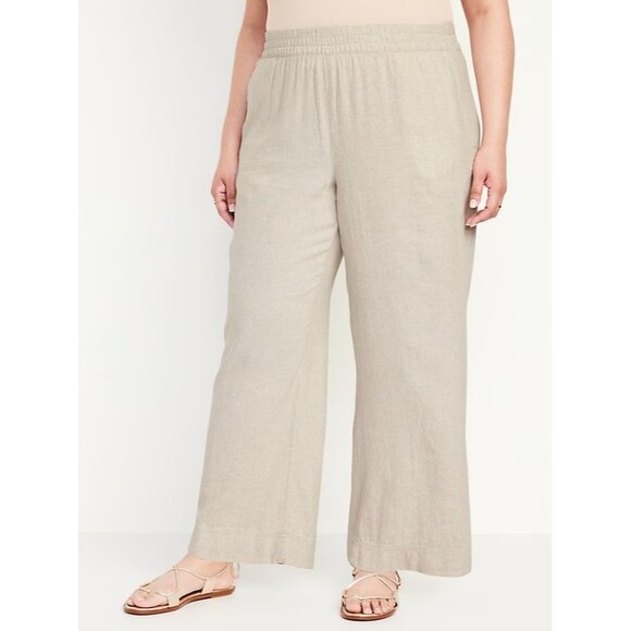 Old Navy Pants - Old Navy Linen-Blend Wide-Leg Pants Womens 2X Natural Elastic Waist Beach NEW